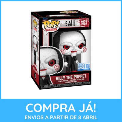 Figura de vinil Funko Pop! Billy The Puppet do filme Saw na caixa