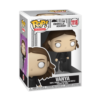 Figura Funko Pop Vanya de The Umbrella Academy em caixa branca com roxo