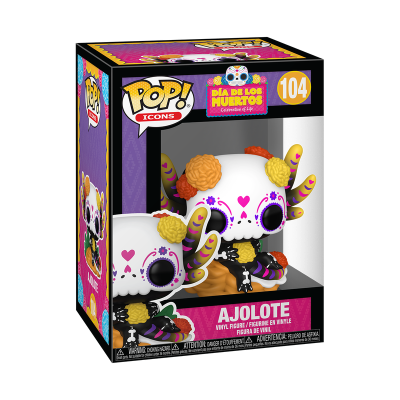 Figura POP! ICONS Día de los Muertos número 104 chamada AJOLASTE em embalagem.