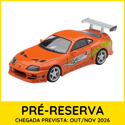 Miniatura de carro desportivo laranja com asa traseira cinza e detalhes verdes