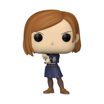 Figura Funko Pop com cabelo castanho-avermelhado e roupa azul escura