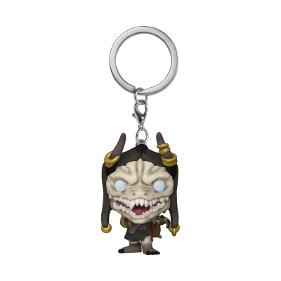 Chaveiro Funko Pop de personagem demoníaco com chifres e olhos brancos