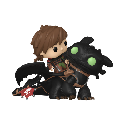 Figura Funko Pop do personagem Hiccup no dragão Toothless preto com olhos verdes