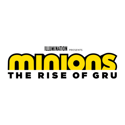 Logo do filme Minions The Rise of Gru com texto colorido sobre fundo branco