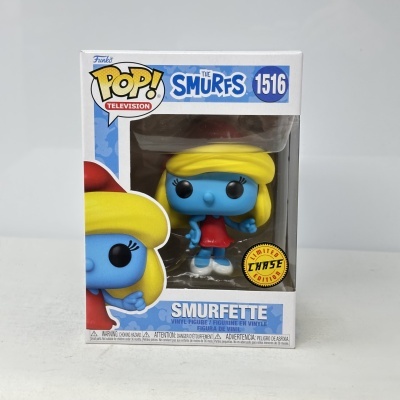 Embalagem Funko Pop! Smurfette dos Smurfs na caixa, com selo Limited Chase Edition.