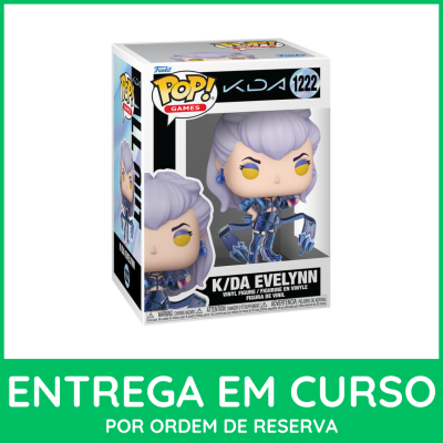 Boneca vinyl Funko Pop! K/DA Evelynn na embalagem.