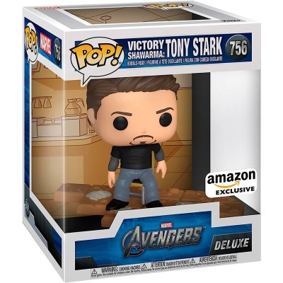 Figura Funko Pop Tony Stark Victory Shawarma Marvel Avengers na caixa