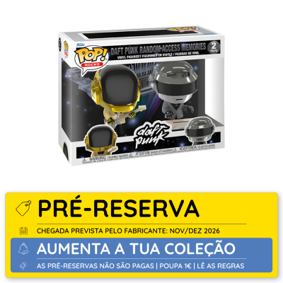 Caixa Funko Pop! Rocks com figuras Daft Punk em vinil com capacetes dourado e prateado