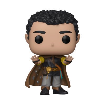 Figura colecionável Funko Pop com cabelo encaracolado e roupa colorida