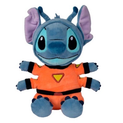 Pelúcia Stitch azul com fato de astronauta laranja.