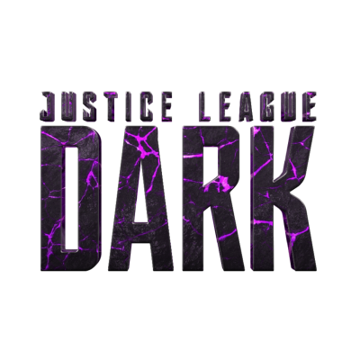 Logótipo Justice League Dark em preto com veios roxos luminosos