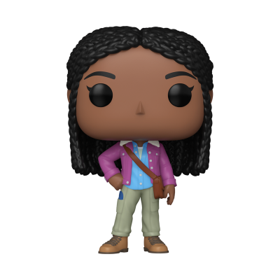 Figura Funko Pop com casaco rosa e cabelo trançado