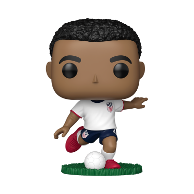 Figurinha Funko Pop de jogador de futebol da equipa USA a chutar a bola