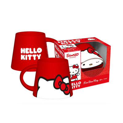 Caneca vermelha e branca Hello Kitty com caixa vermelha