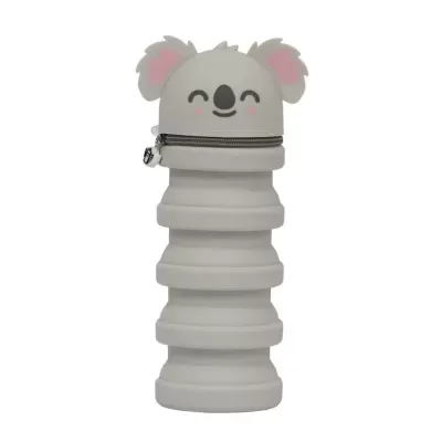 Garrafa de água dobrável de silicone com tampa em forma de coala cinzenta