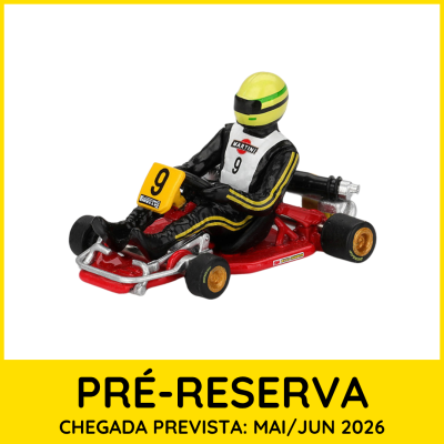 Miniatura de kart vermelho com motorista e texto pré-reserva