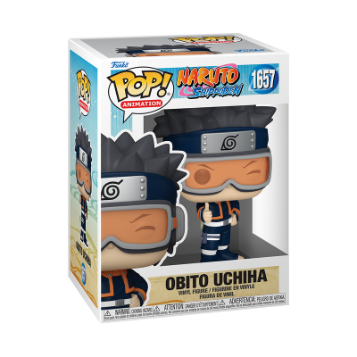Figura de Obito Uchiha em vinil dentro de caixa de embalagem de pop animation
