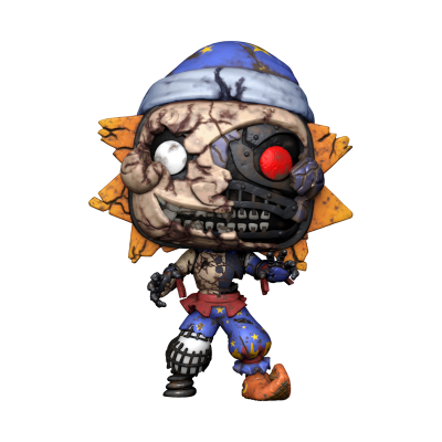 Figura colecionável Funko Pop de palhaço robótico danificado com roupas coloridas