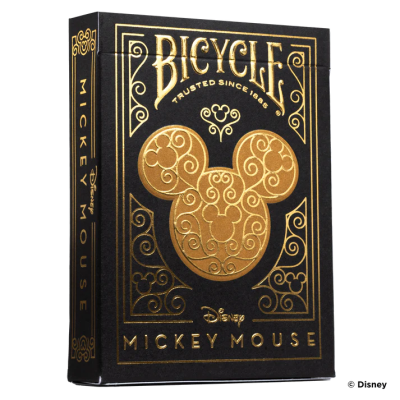 Caixa preta de baralho Bicycle com design dourado Mickey Mouse