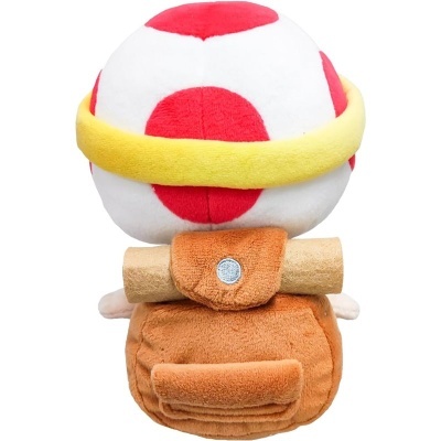 Peluche Toad com mochila castanha visto de costas