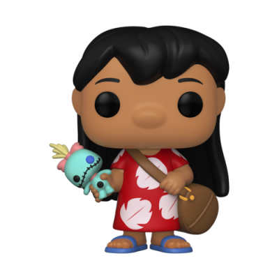 Figura Funko Pop com vestido vermelho e boneca de trapos azul