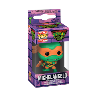 Figura chaveiro de Vinil Michelangelo Teenage Mutant Ninja Turtles na embalagem roxa