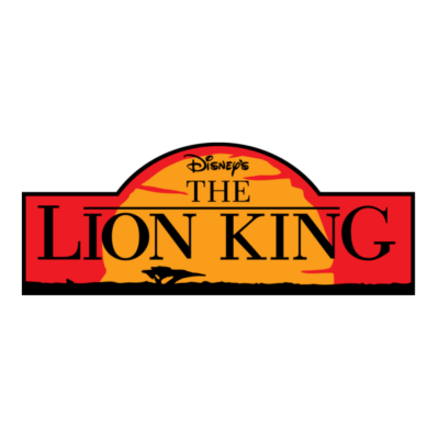 Logotipo de Disneys THE LION KING com pôr do sol laranja e vermelho e silhueta de leão