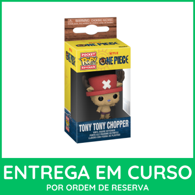 Chaveiro Tony Tony Chopper One Piece Pocket Pop! na caixa amarela e azul