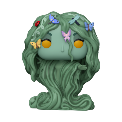 Figura Funko Pop com cabelo verde ondulado e borboletas coloridas.