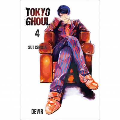 Capa do livro Tokyo Ghoul volume 4 com personagem sentado numa poltrona