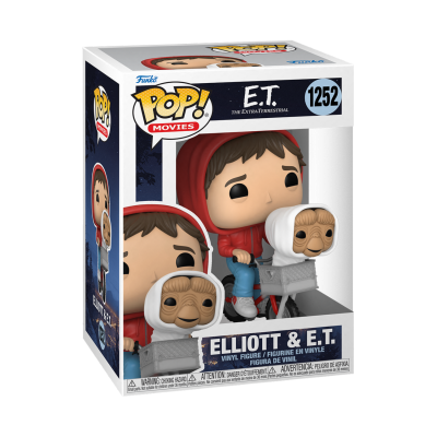 Funko Pop! E.T. Elliott e E.T. em embalagem branco com detalhes azuis