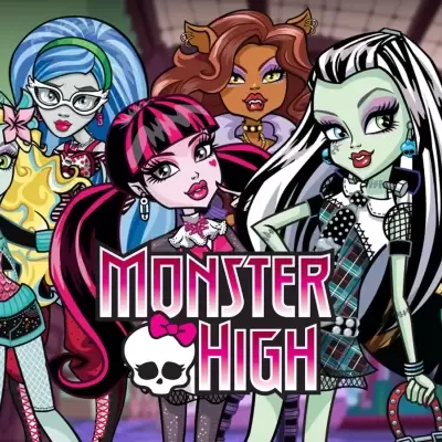 Bonecas Monster High com estilos variados e logo com caveira ao centro