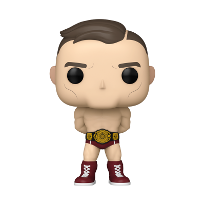 Figura Funko Pop de lutador com cinto de campeão e calções vermelhos