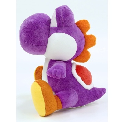 Pelúcia roxa com detalhes amarelos, brancos, laranja e vermelhos