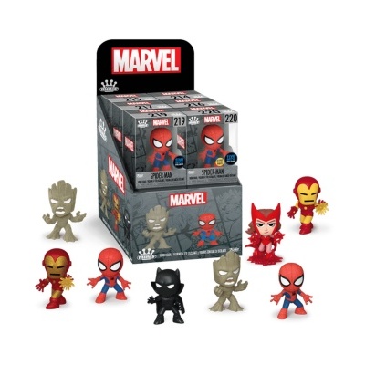 Expositor com mini figuras Marvel em vinil de vários personagens
