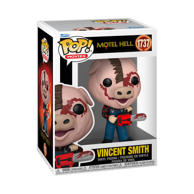 Figura Funko Pop! Vincent Smith Motel Hell com cabeça de porco e motosserra na caixa