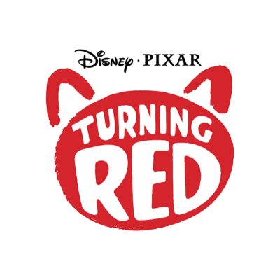 Logo Disney Pixar TURNING RED com fundo branco e orelhas vermelhas