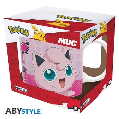 Caneca Pokémon Jigglypuff embalada em caixa vermelha e branca