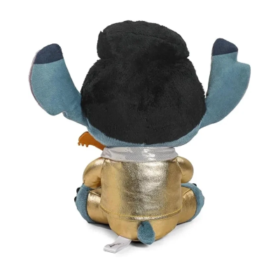 Pelúcia Disney do Stitch de costas com traje dourado e gravata prateada