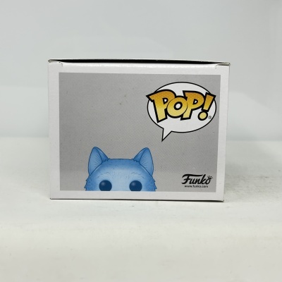 Caixa Funko Pop com figura azul e texto POP!
