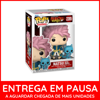 Funko Pop Natsu com Happy da série Fairy Tail na embalagem
