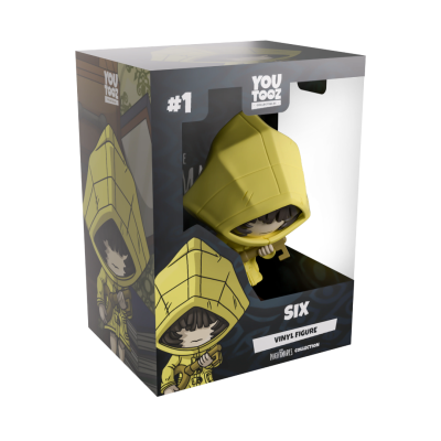 Figura de vinil You Tooz com casaco amarelo e capuz numa embalagem com janela