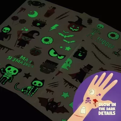Autocolantes temporários de Halloween que brilham no escuro com várias figuras assustadoras