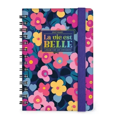 Agenda 2027 com capa floral colorida e elástico roxo
