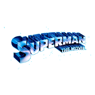 Logo tridimensional azul e branco com texto SUPERMAN THE MOVIE