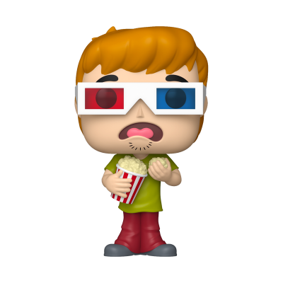 Boneco Funko Pop com óculos 3D segurando pipocas