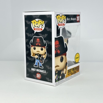 Figura Funko Pop! Rocks Bret Michaels em embalagem com caixa branca e preto, número 207