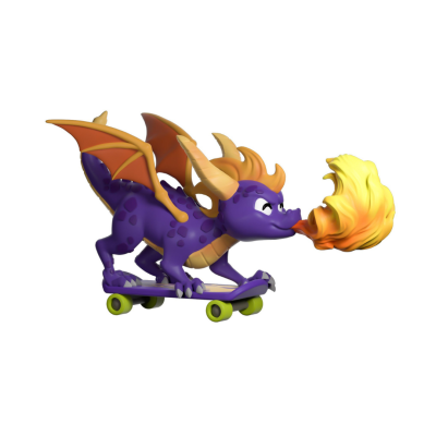 Figura de dragão roxo em skate a expelir fogo