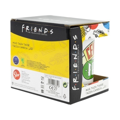 Caixa de caneca FRIENDS com design colorido e texto em várias línguas