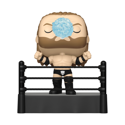Figura colecionável tipo Funko Pop de lutador de wrestling dentro de ringue preto